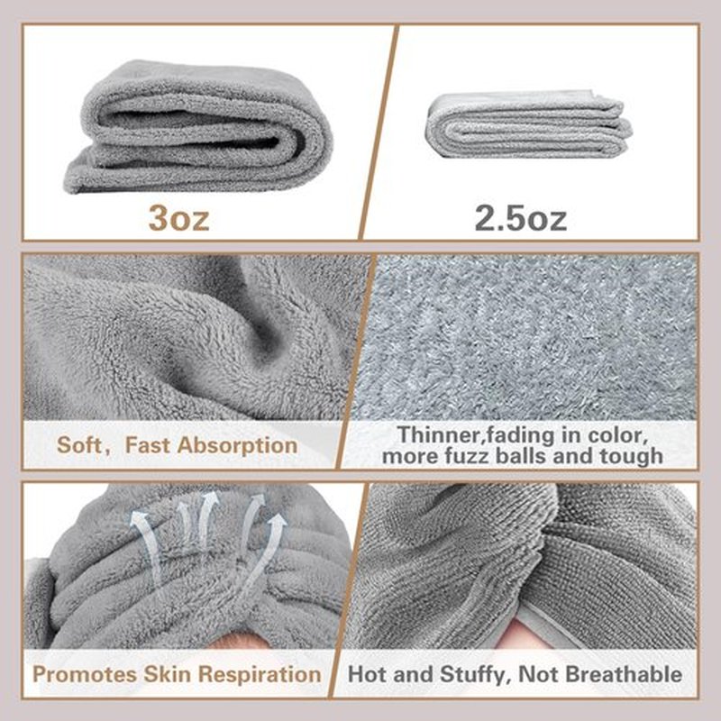 WSLFOKIDA Hair Towel, 2 Packs for Wet Hair, Hair Drying Towels, Ultra Absorbent Twist Hair, for Drying Long & Thick Hair (Grey)