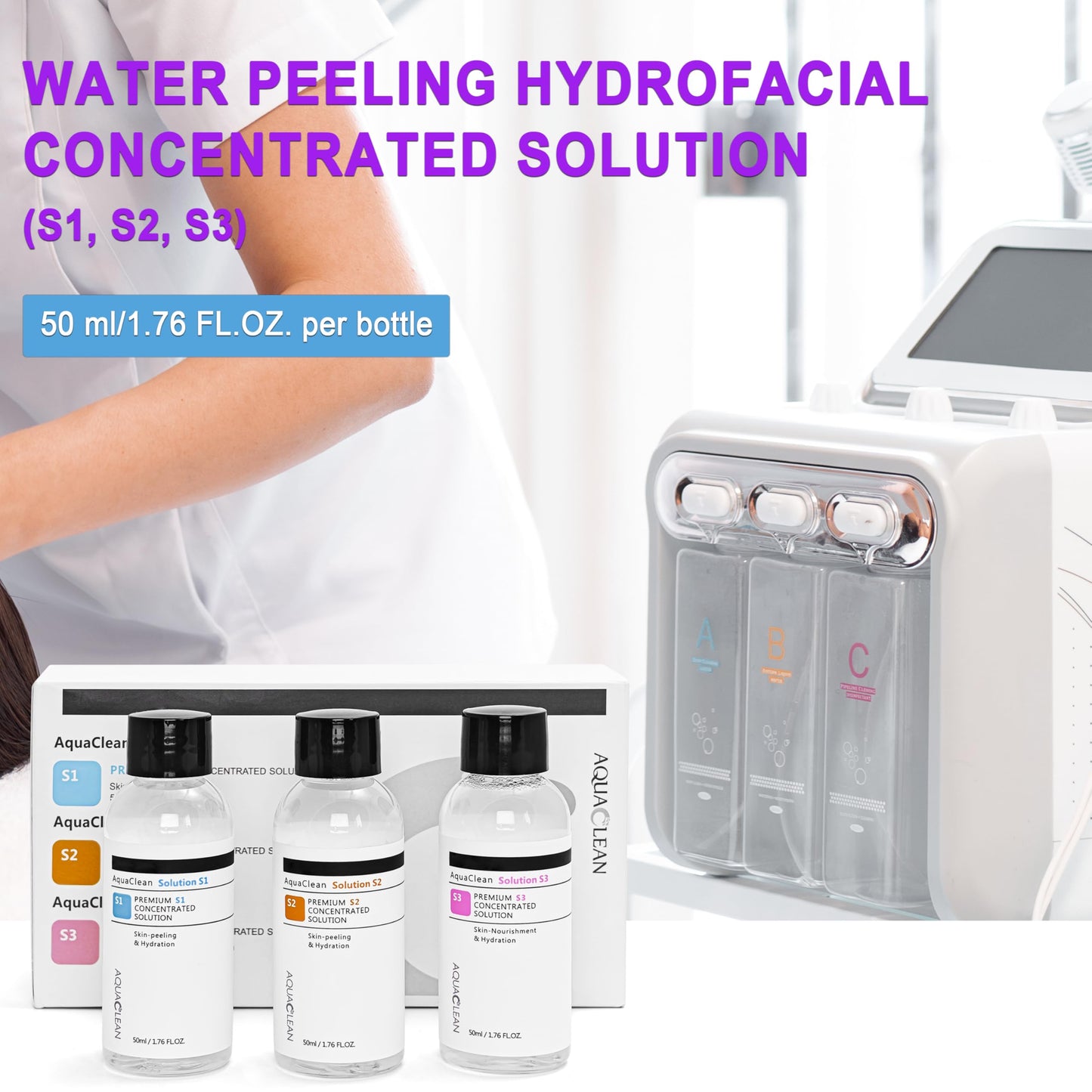 Aqua Peeling Facial Serum 1.76fl.oz Deep Cleaning Liquid Oxygen Liquid Water Cleaning Disinfectant to Use for Facial Machine Elitzia ETLB245 ETQY1104 Set Of 3 Bottles
