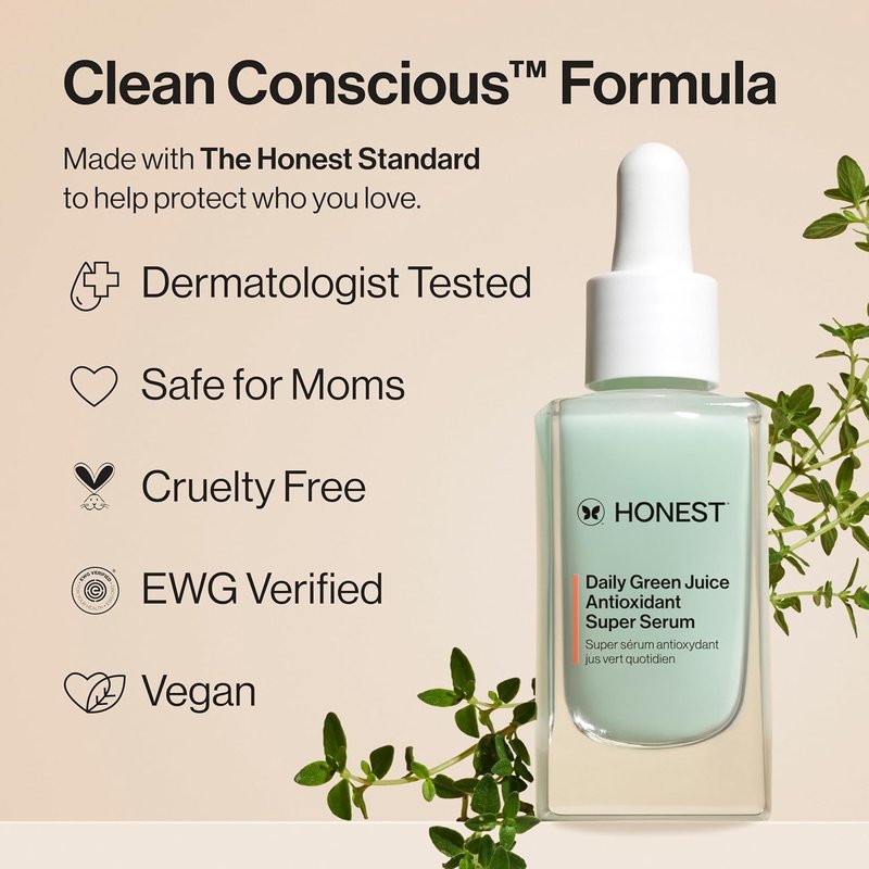 Honest Beauty Daily Green Juice Serum - Antioxidant Formula for Even Skin Tone, Fragrance-Free, 1 fl oz
