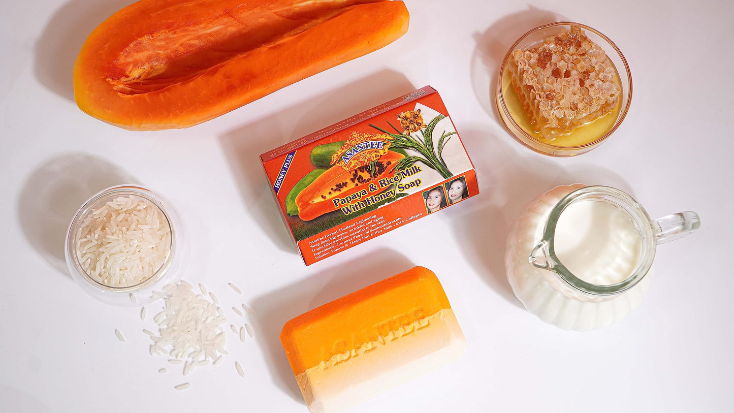 ASANTEE Papaya & Rice Milk with Honey Cleansing Soap 125 Grams (Pack of 1)