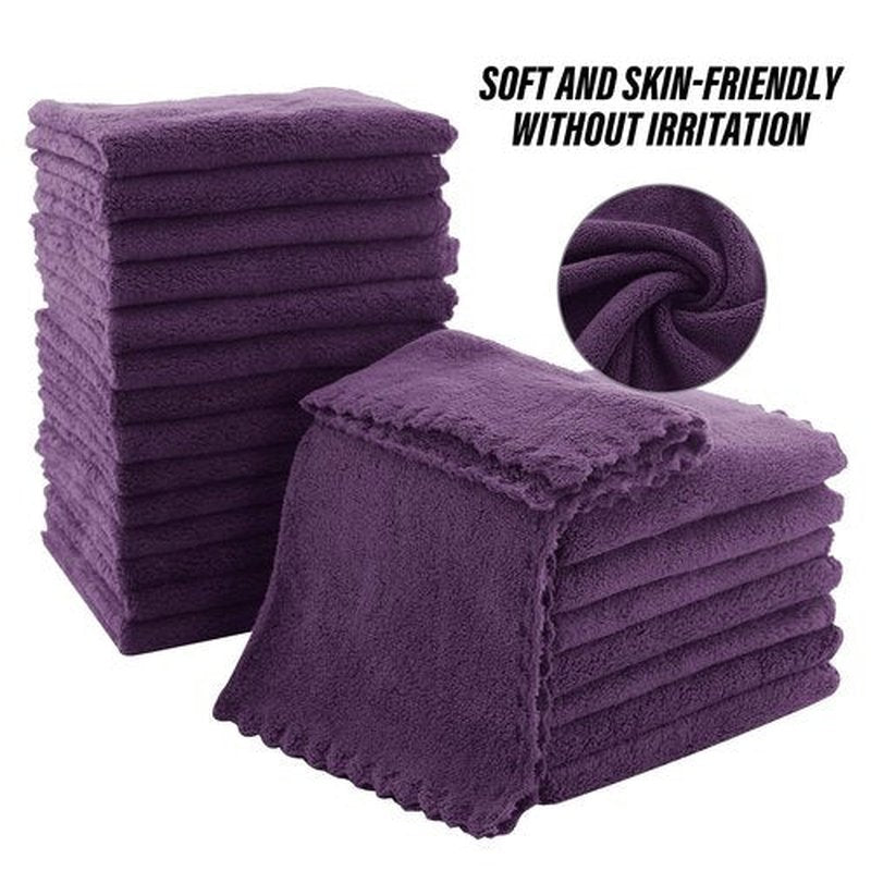 MOONQUEEN Ultra Soft Premium Washcloths Set - 12 x 12 inches - 24 Pack - Quick Drying - Highly Absorbent Coral Velvet Bathroom Wash Clothes - Use as Bath, Spa, Facial, Fingertip Towel (Plum)