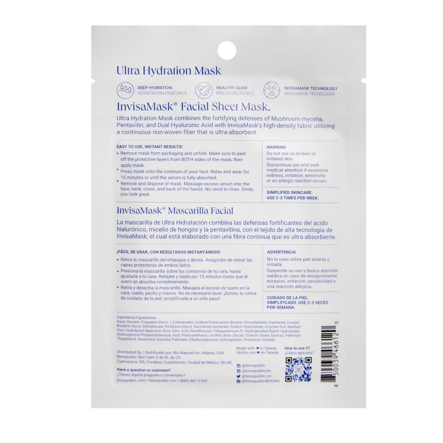 BioRepublic Ultra Hydration InvisaMask Sheet Masks – Plumping Face Mask with B5, Pentavitin & Dual Hyaluronic Acid for Dehydrated, Dull Skin (Pack of 6)