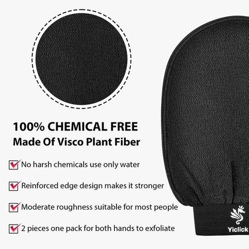 Yiclick Heavy Exfoliating Gloves, Exfoliating Body Scrubber for Bath Shower Exfoliation, Body Scrub Exfoliator for Dead Skin Remover, Exfoliate Sponge Loofah Washcloth Mitt Men Women (4Black)