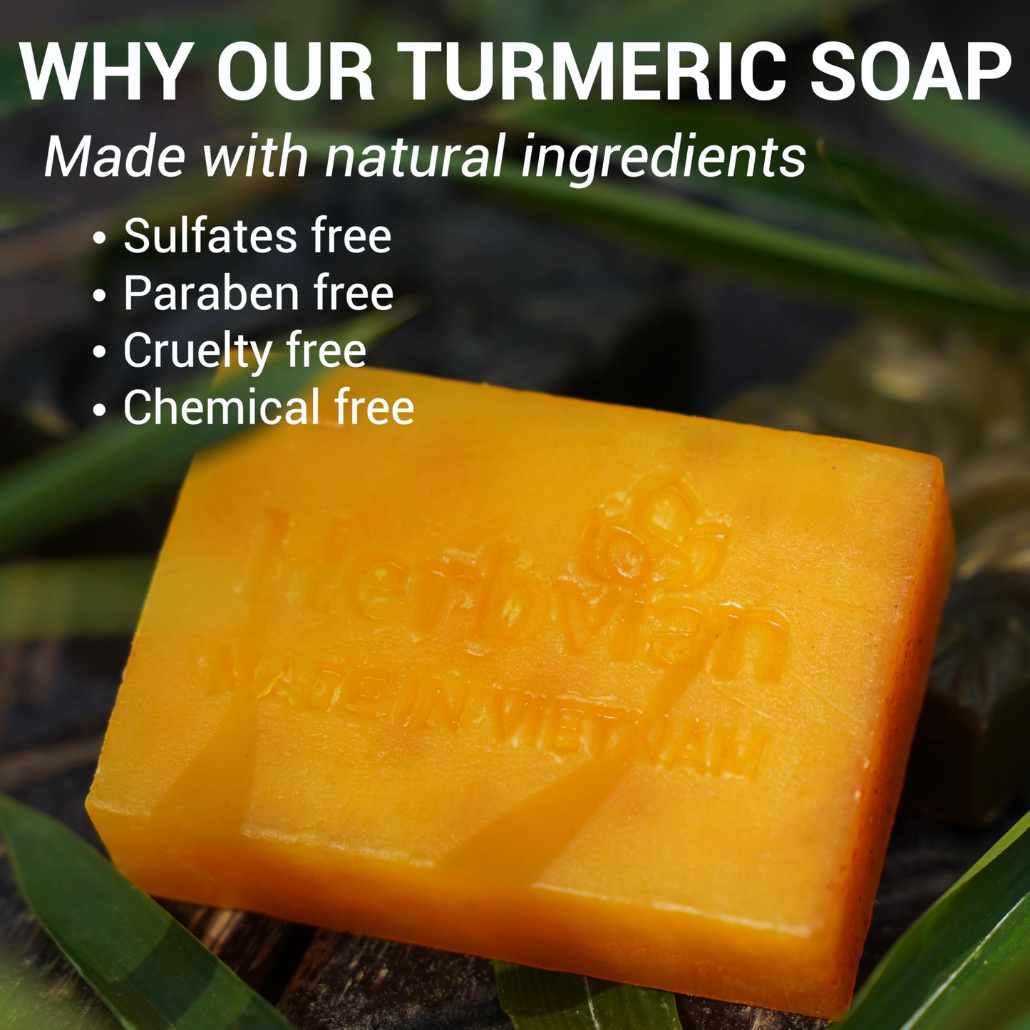 Herbvian Natural Turmeric Vietnames Soap Bar with Lemongrass Oil 3 Pack
