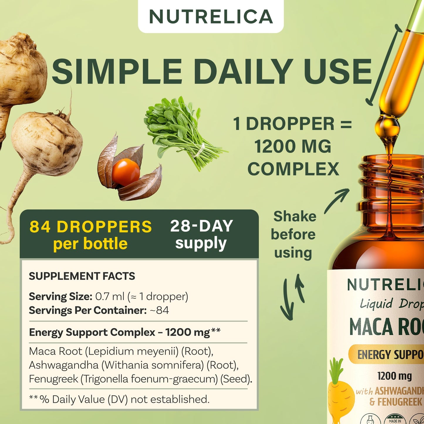 NUTRELICA Maca Root with Ashwagandha & Fenugreek – Herbal Wellness & Vitality Support – 1200mg, No Sugar, Vegan, Non-GMO