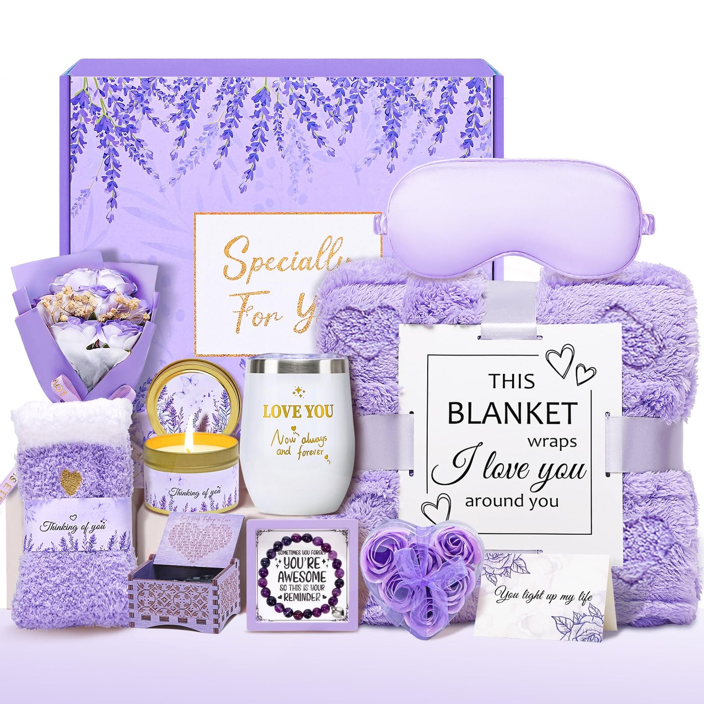 Mothers Day Gifts for Mom Wife Grandma Friends Sister, Birthday Gifts for Women, Self Care Get Well Soon Gifts, Spa Gift Baskets Set Thinking of You Care Package with Flannel Blanket Gift Box