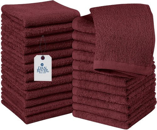 DAN RIVER 100% Cotton Washcloths 24 Pack Premium Quality Face and Body Cloth, Quick Dry Essential Towels for Bathroom, Hand, Kitchen & Cleaning, Baby Washcloths | 12X12 in | 400 GSM | Pomegranat