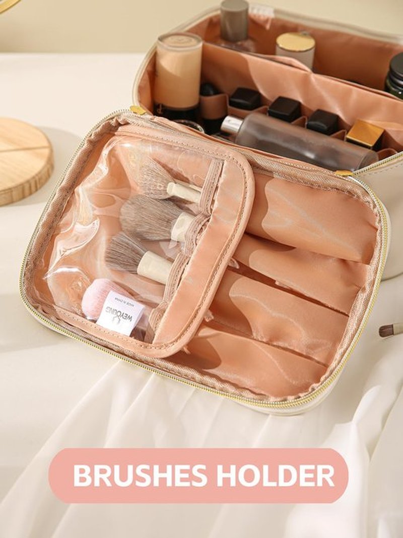 KITENROM Extral Large Makeup Bag Portable Cosmetic Bags for Women Zipper Pouch for Purse Make Up Case with Detachable Divider Toiletry Organization Waterproof Black