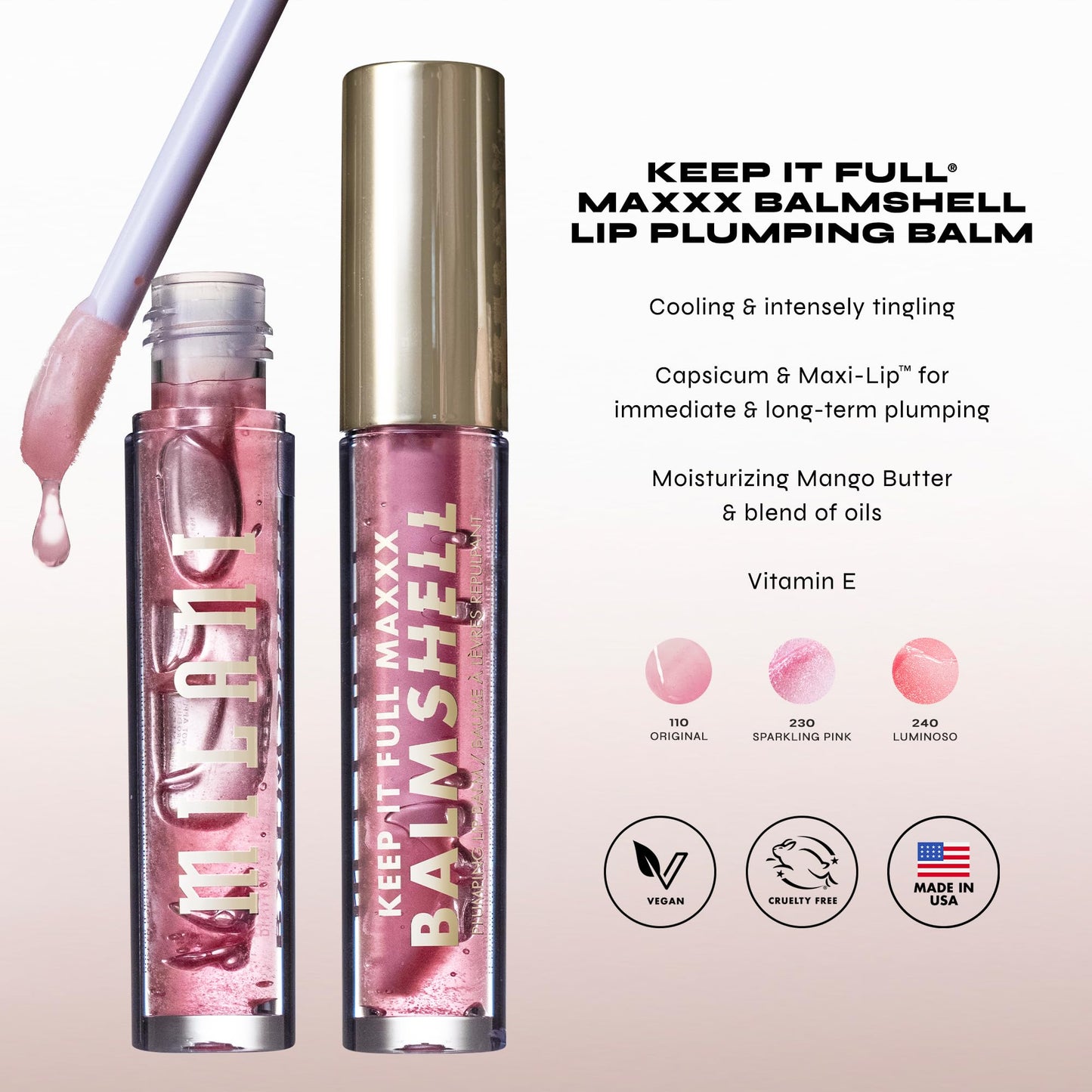 Milani Keep It Full Maxxx Balmshell Lip Plumper with Jojoba Oil, Avocado Oil & Vitamin E for Hydrated, Full, Pillowy Lips, Luminoso