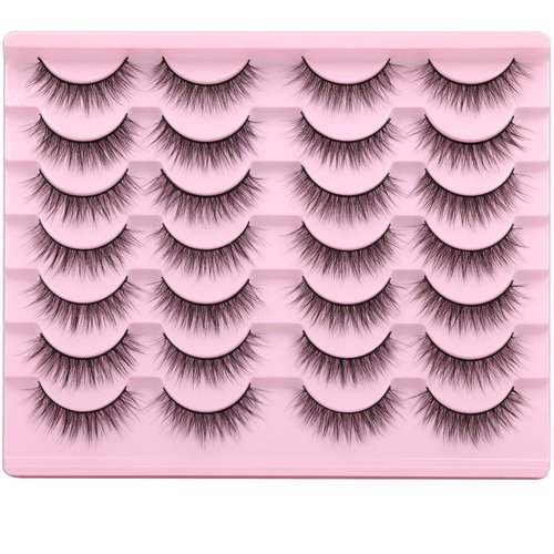 Wispy Lashes 12mm False Eyelashes Natural Look Short Fluffy Faux Mink Eyelashes Wispies Ripple Strip Lashes Pack, 14 Pairs