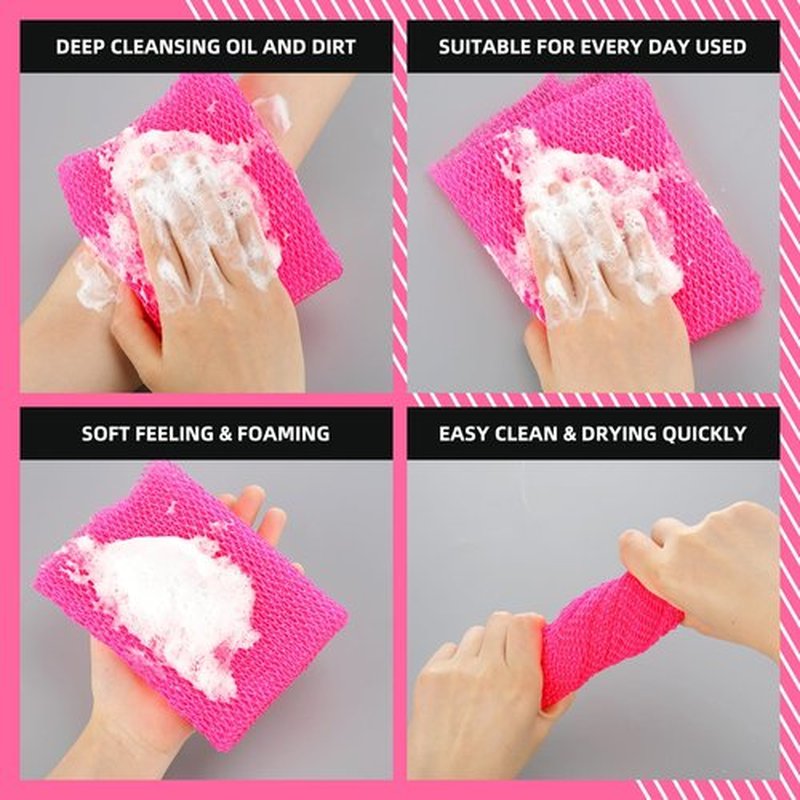 Geiserailie African Long Bathing Net Sponge Long Net Shower Body Scrubber Back Scrubber Skin Smoother Net Bathing Sponge for Daily Use or Stocking Stuffer (Pink)