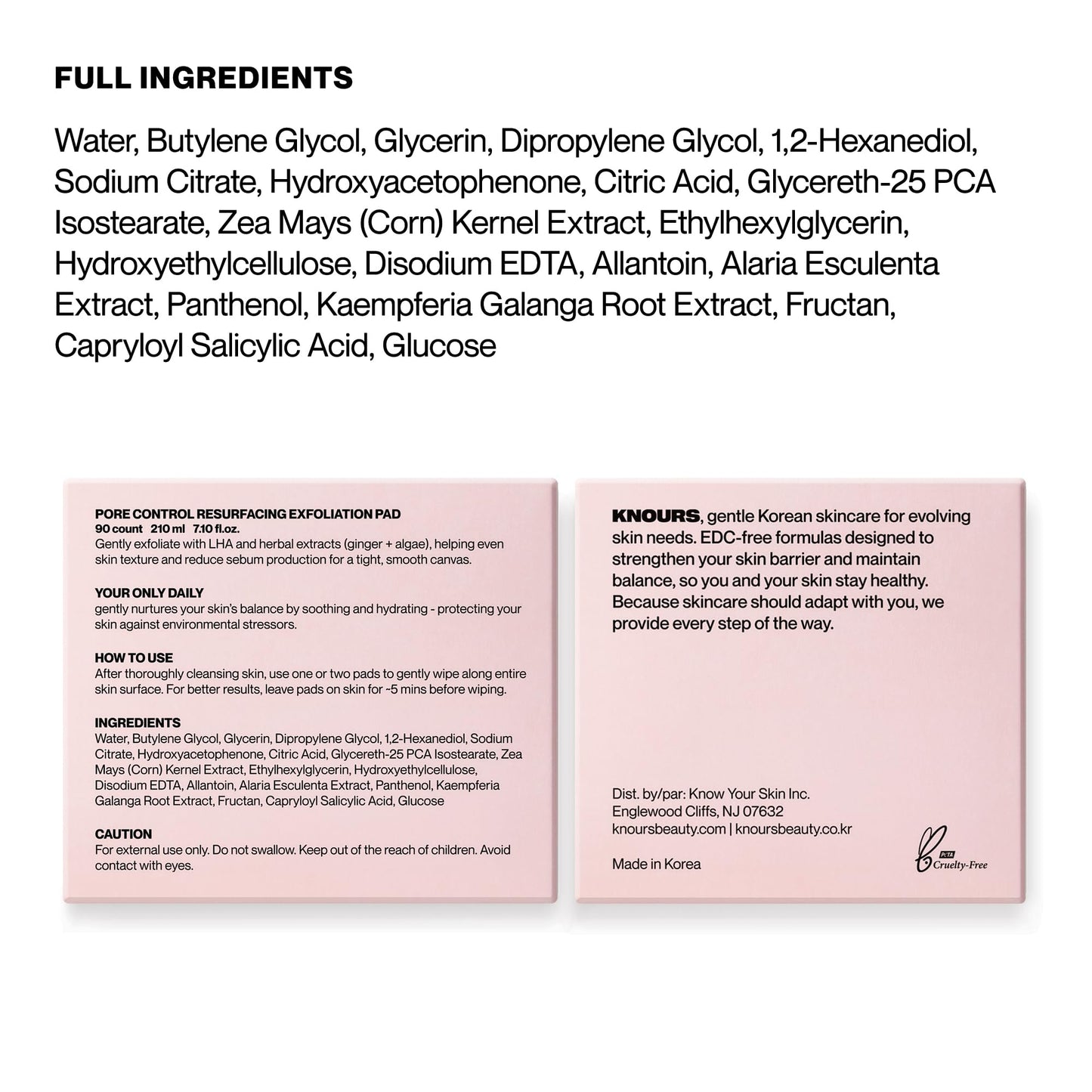 Knours Pore Control Exfoliating Korean Toner Pads | LHA for Sensitive Skin | Refine Textured Skin and Blemishes, Control Sebum, Tighten Pores | 90 Count | 175ml/5.9 fl.oz