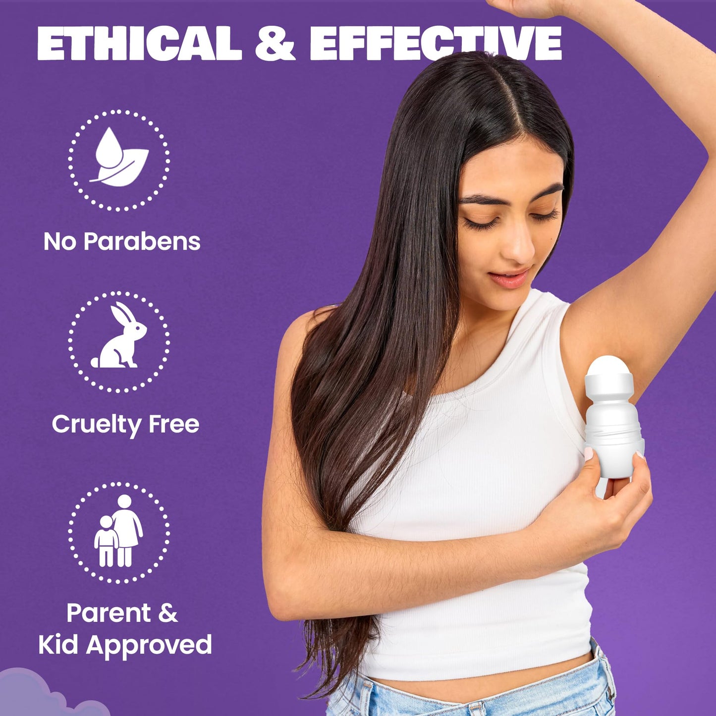 Fresh Kidz Roll On Deodorant for Kids and Teens - Baking Soda and Aluminum-free 24 Hour Protection for Sensitive Skin - Girls "Purple" 1.86 fl.oz.
