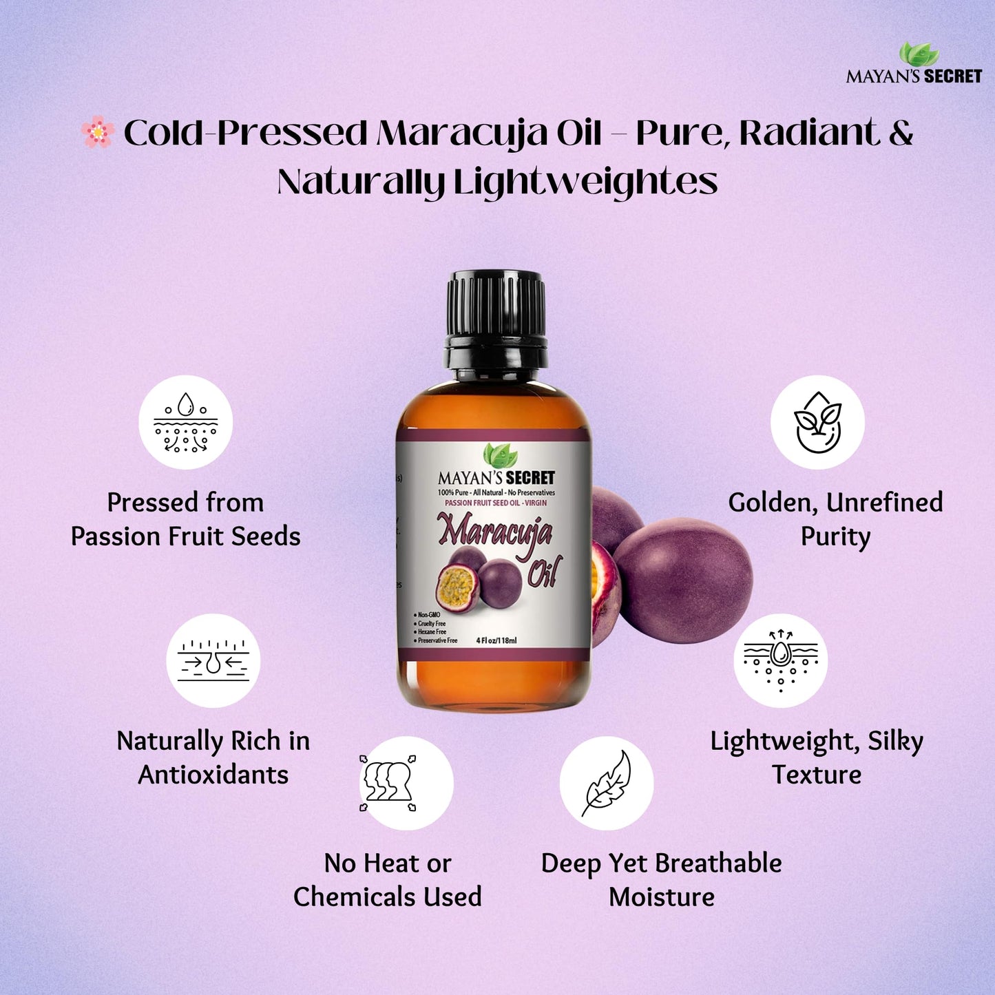 Pure Carrier and Essential Oils for Skin Care, Hair, Body Moisturizer for Face-Anti Aging Skin Care (Maracuja Oil (Passion Fruit), 4oz)