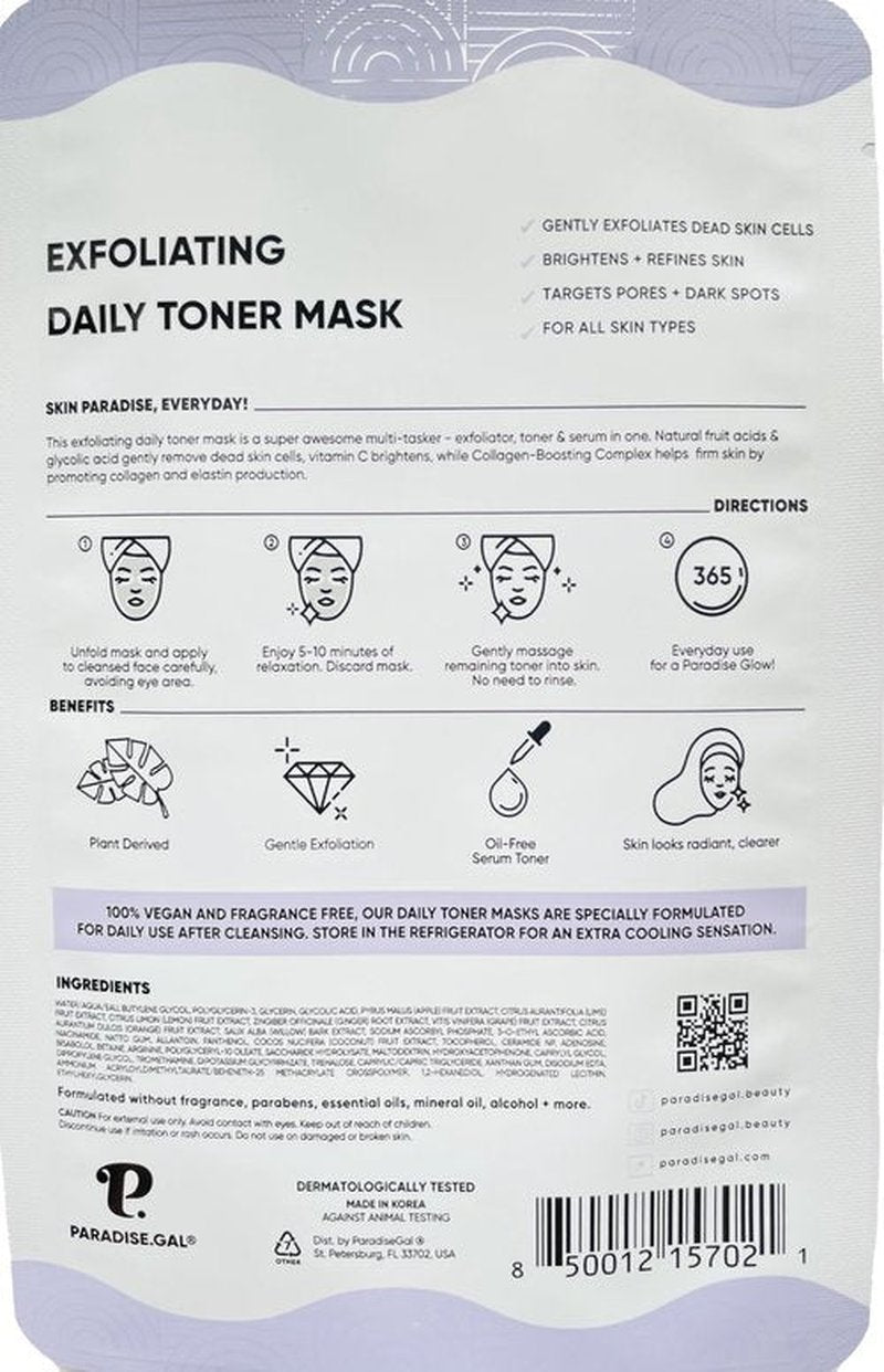 ParadiseGal Exfoliating Face Masks (10-Pack) Korean Skincare Infused with Exfoliating Collagen, AHA, Glycolic Acid, BHA, Niacinamide & Ceramide - Revitalizing Solution for Smooth, Radiant Skin