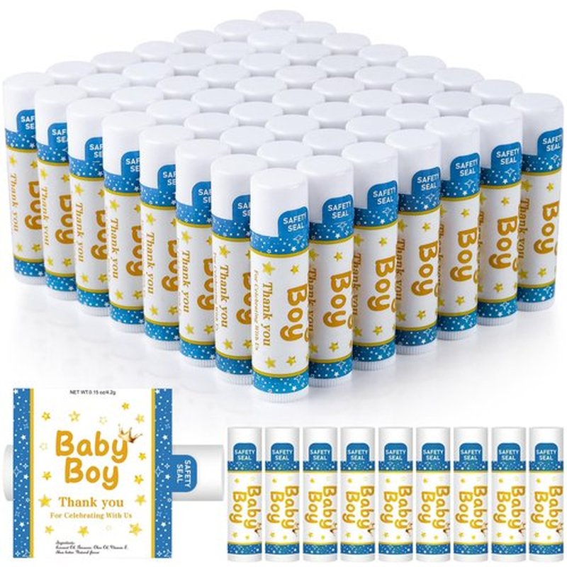 DMSKY 60 Pcs Baby Shower Favors, Lip Balms Bulk Gift for Guests, Boys Girls Games Neutral Gender Reveal Favors, Baby Shower Birthday Party Supplies Basket Gift Stuffers