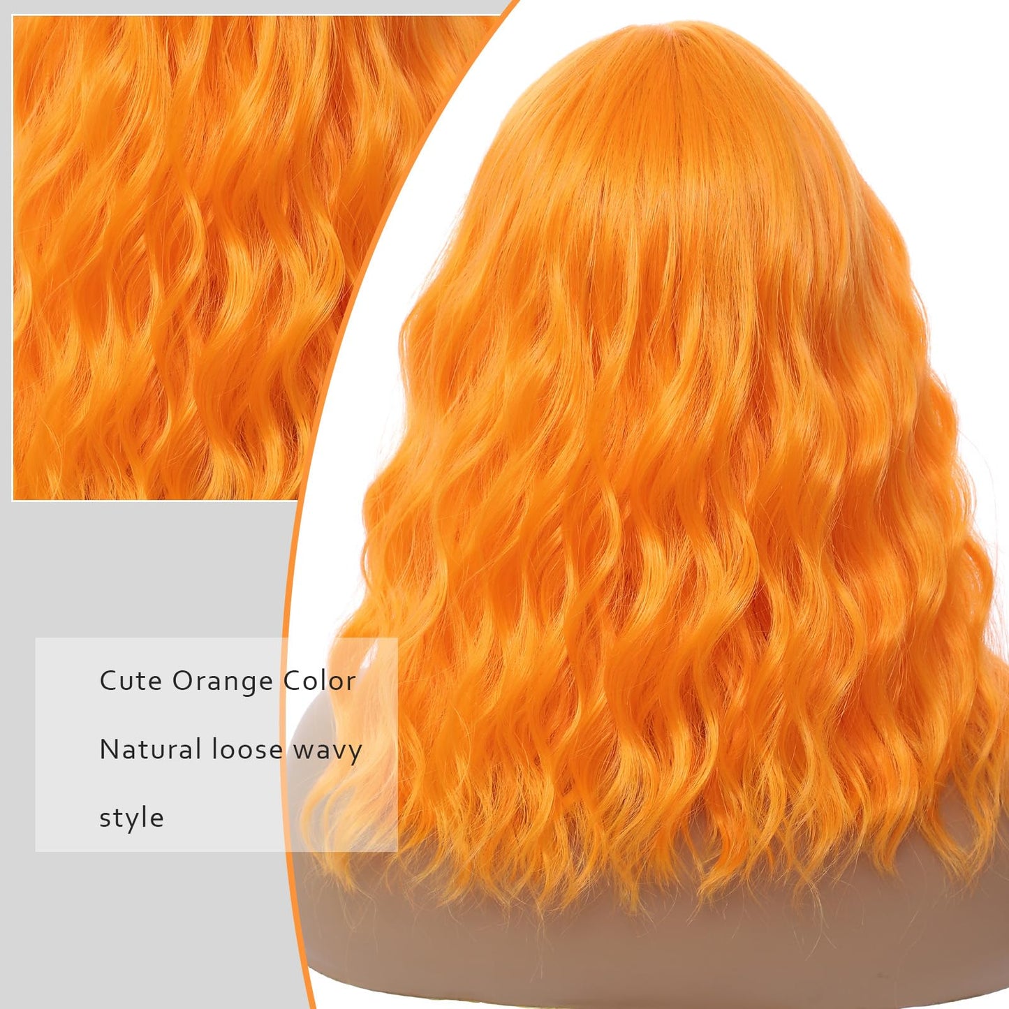 BEAUTIFA Orange Wig for Women, Wavy Curly Orange Bob Wigs Middle Part 14 Inch Shoulder Length Heat Resistant Synthetic Colorful Wig
