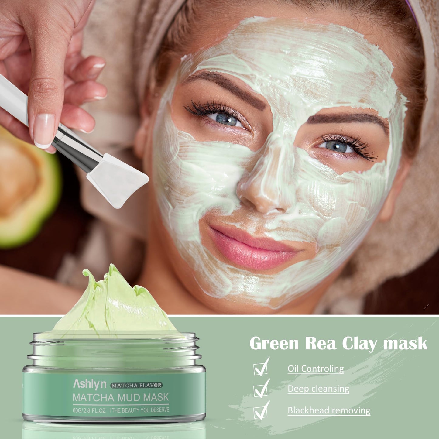 Ashlyn 3-Piece Mud Mask Set, Green Tea Mud Mask, Rose Mask Skincare Series, Dead Sea Foaming Deep Cleansing Mask, Firming Oil Control, Pore-Minimizing Skincare, 8.46 oz