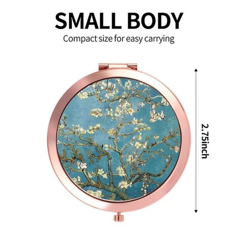 Dynippy Compact Mirror Rose Gold Makeup Mirror Folding Mini Pocket Mirror Portable Hand Mirror Double-Sided 2 x 1x Magnification for Woman Girls (Almond Blossom)