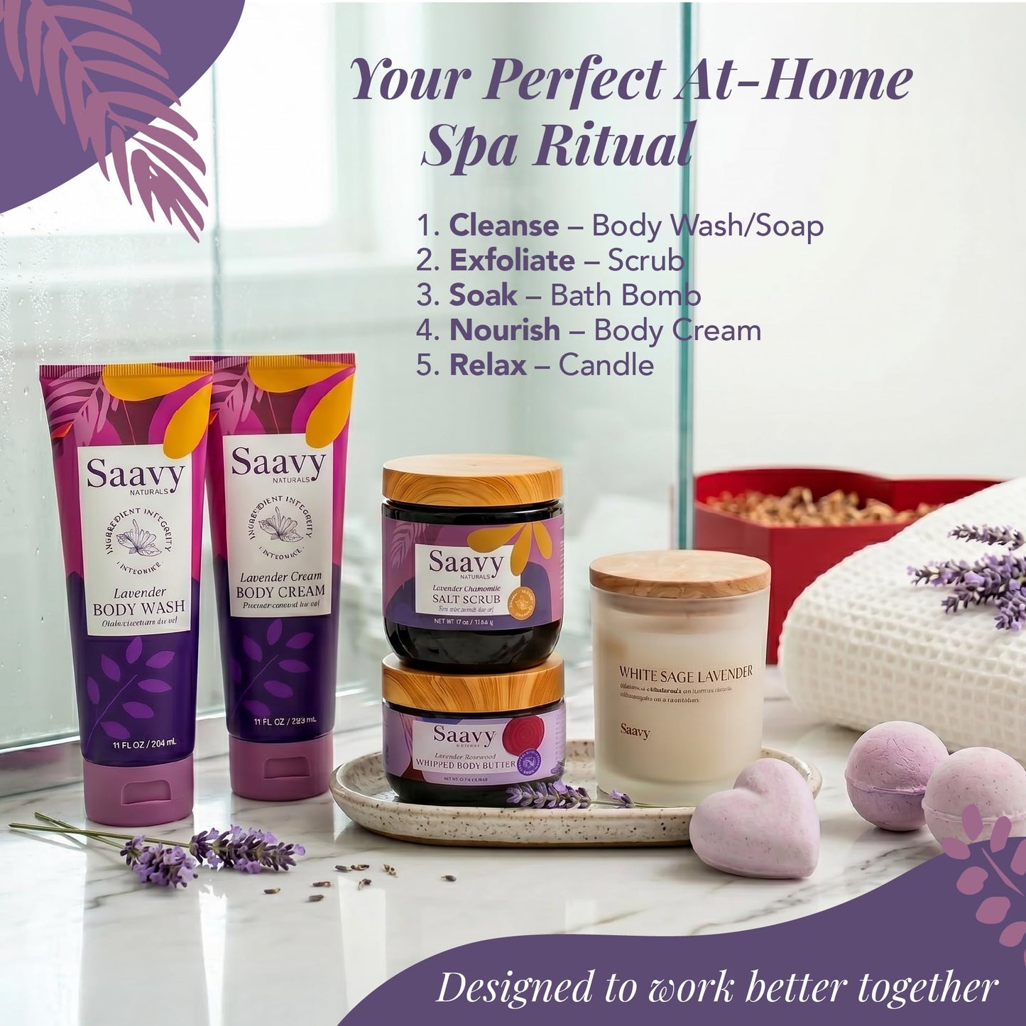 Mom Gifts Set Saavy Naturals - Plant-based Ingredients 9-Piece Spa Gift Set – Body Wash, Scrub & More – , Luxurious Spa Gift Basket for Women & Men –(Mothers Day Gifts – Lavender Chamomile)