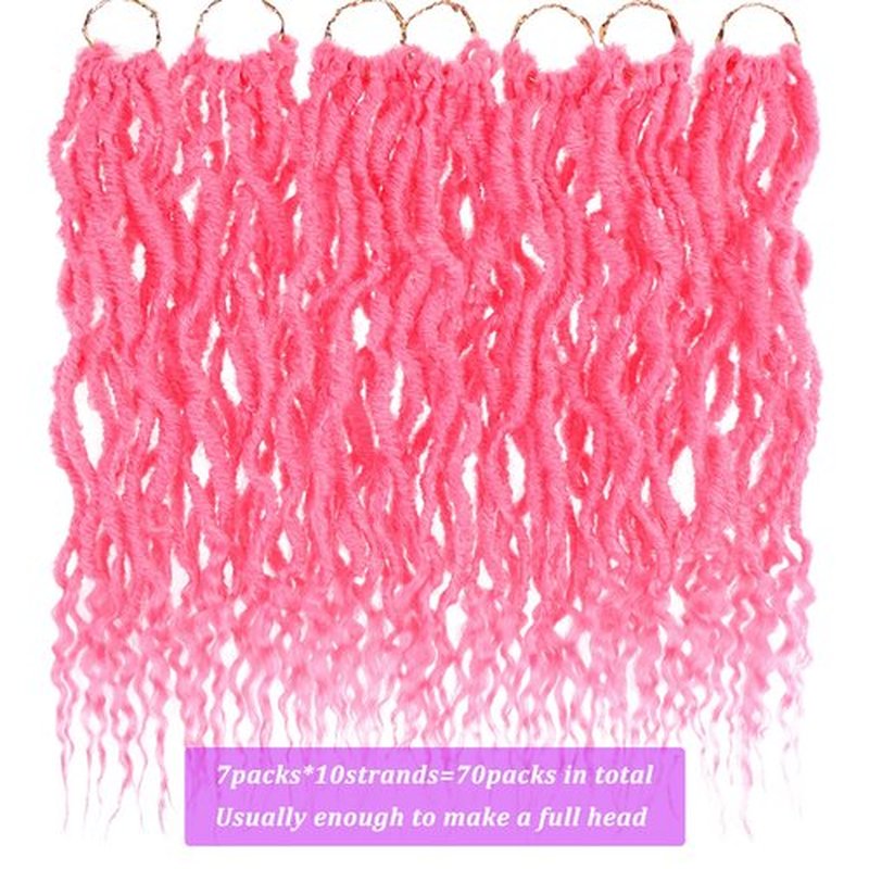 ZRQ 7Packs Faux Locs Crochet Hair Goddess Locs Crochet Hair 16 Inch Pink Pre-Looped Wavy Crochet Locs With Soft Curly Ends Synthetic Braids Afro Dreadlock Extensions For Women (16'', PINK#)