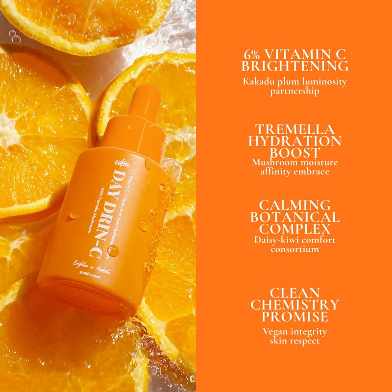 edandi DAY DRIN-C 2 in 1 Face Hydration Serum with Vitamin C and Hyaluronic Acid, Moisturizing, Plumping, & Smoothing the Appearance of Fine Lines, 1.01 oz