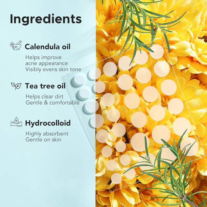 Acne Patches - Hydrocolloid Pimple Patch with Tea Tree & Calendula Oil | 560 Invisible Zit Patches in 4 Sizes