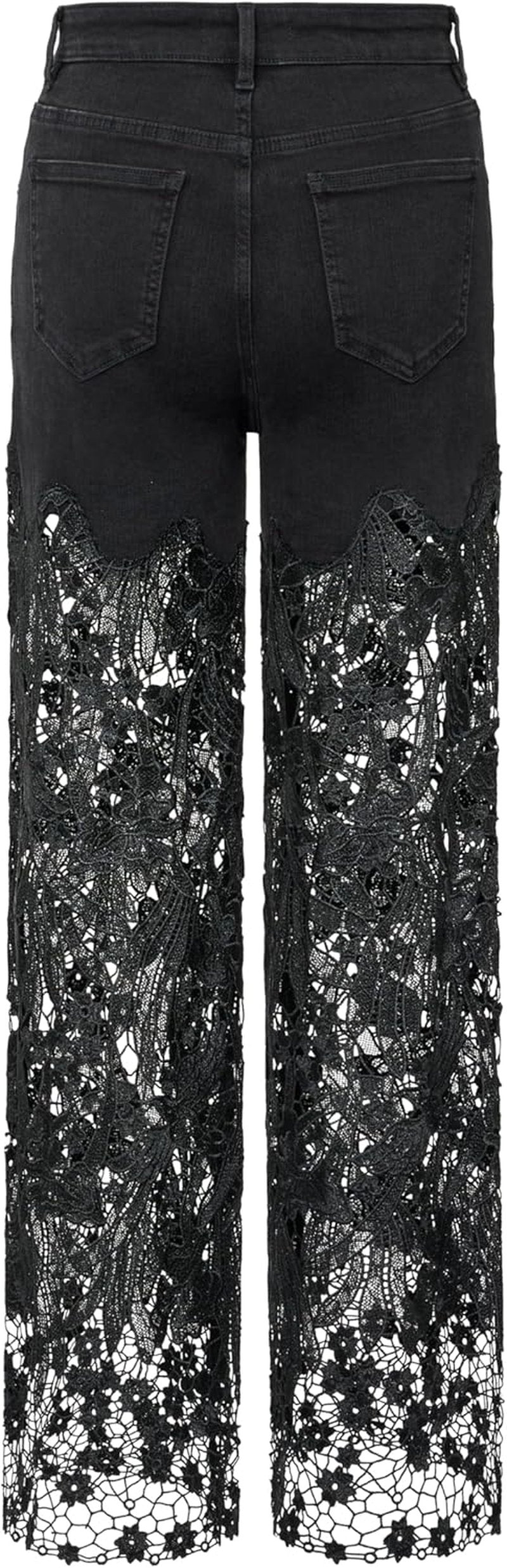 JW PEI Women's Embroidery High Rise Wide Leg Denim Jeans - Lace Detail & Rhinestones