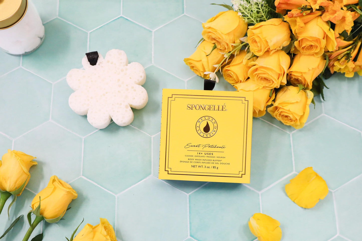 Spongellé Sweet Patchouli Wild Flower Bath Sponge with Box for Mothers Day Gift | Built-in Body Wash & Body Scrubber, Shower Loofah Sponge for Women | 14+ uses