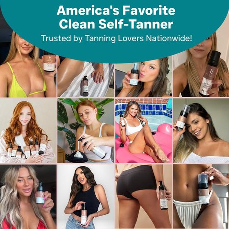 Self Tanner Tanning Mousse Kit - USA Made with Natural & Organic Ingredients, Self Tan Kit with Kabuki Brush & Mitt, Self Tanning Foam for Fake Tan, Non Toxic Sunless Tanner, Self Tanners Best Sellers