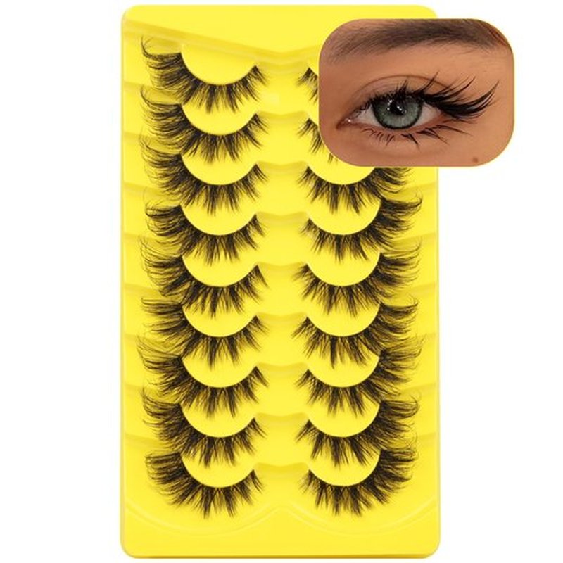 ALICROWN Lashes Cat Eye False Eyelashes Wispy Strip Fake Eyelashes Fox Eye Lashes Mink Fluffy Eyelashes with Clear Band 9 Pairs Long False Lashes