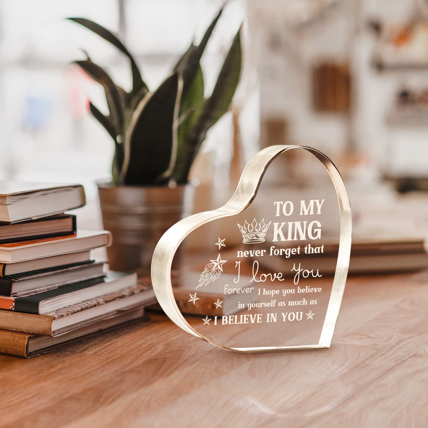 Milcier Father Day Gifts from Wife, Mens Gifts, Anniversary I Love You Gifts for Him Boyfriend, Men's Heart Shaped Acrylic Block -Birthday Gifts for Boyfriend Husband