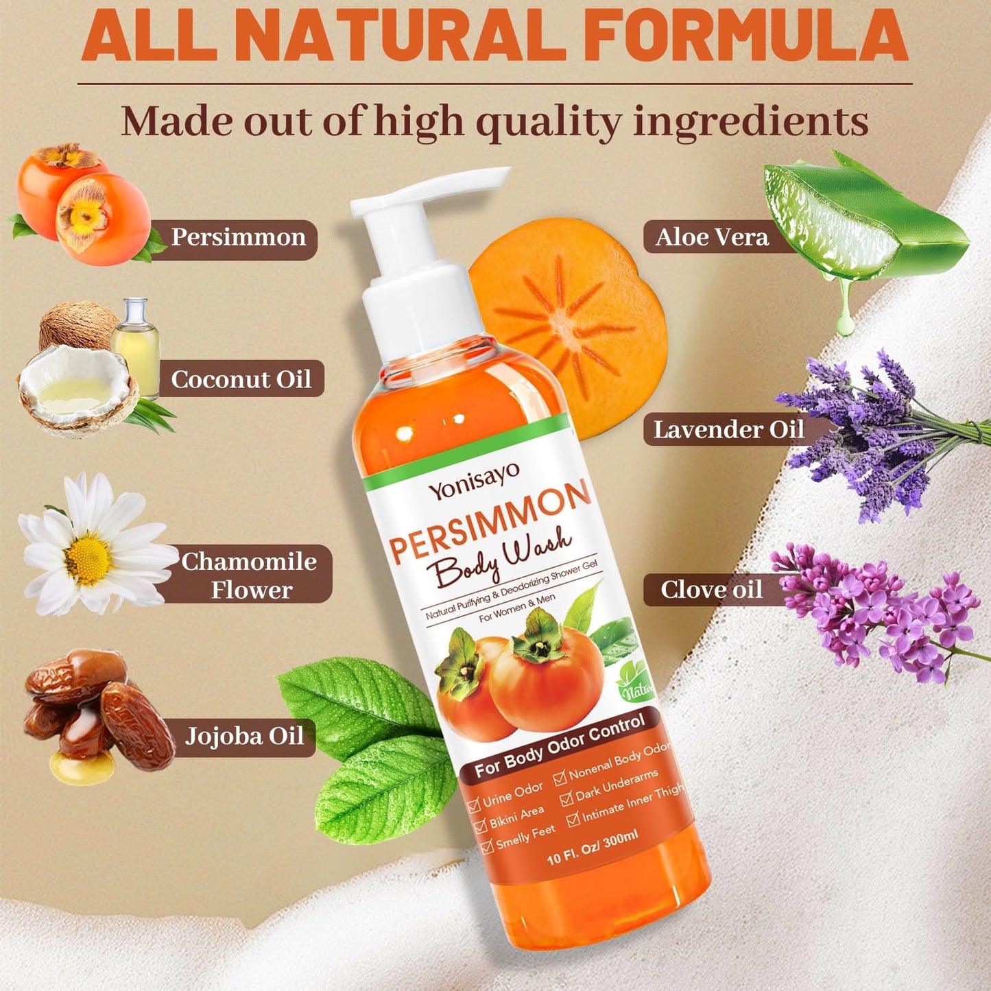 yonisayo Persimmon Body Wash for Old People Smell, Natural Deodorant Bar Soap for Strong Odor Smelly Feet Remove,Deep Cleansing Body Deodorizing with Persimmon Extracts
