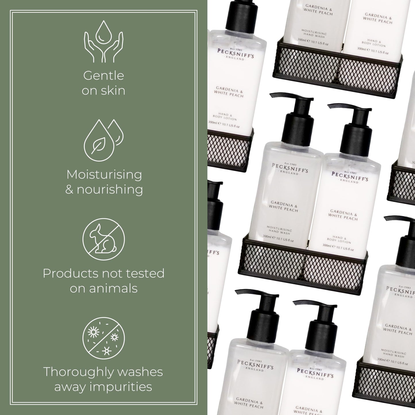 Pecksniff's Gardenia & White Peach Hand Wash and Body Lotion Set, 300ml 10.1 fl. oz. each