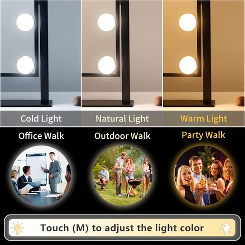 Vanity Mirror with Lights,Lighted Vanity Mirror with 9 Dimmable Bulbs for Dressing Room & Bedroom 3 Color Lighting Modes Detachable 10x Magnification 360°Ratation