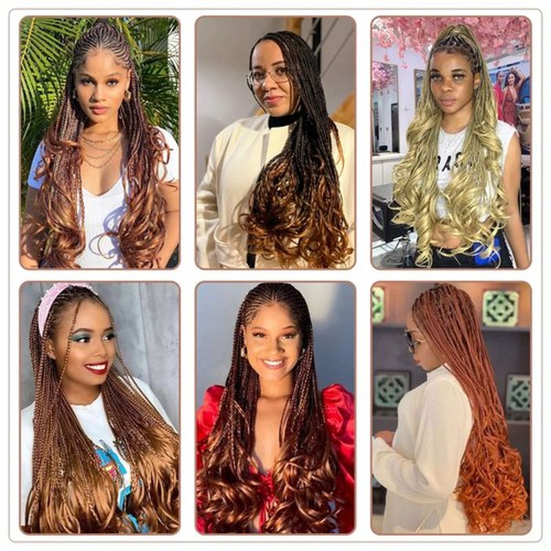 RuiYok French Curly Crochet Braids 14 Inch 9 Packs Ginger Goddess Box Braids Hair with Loose Wavy Ends Copper Red Pre Looped French Curl Bouncy Hair Extensions for Women
