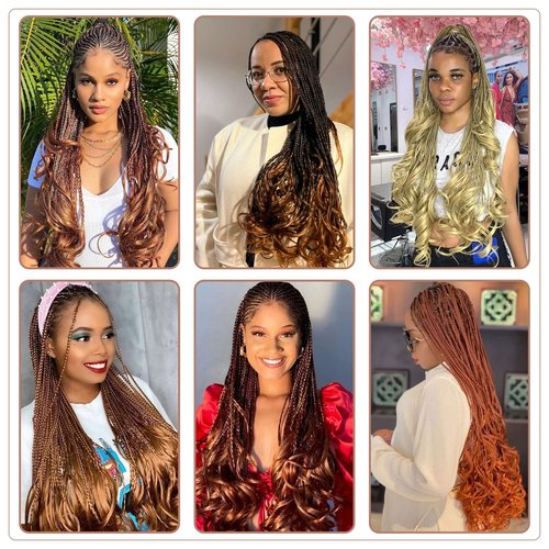 RuiYok 18 Inch French Curl Crochet Braids 9 Packs Ombre Brown Crochet Box Braids with Wavy Ends Pre Looped Synthetic French Curly Braiding Hair for Women
