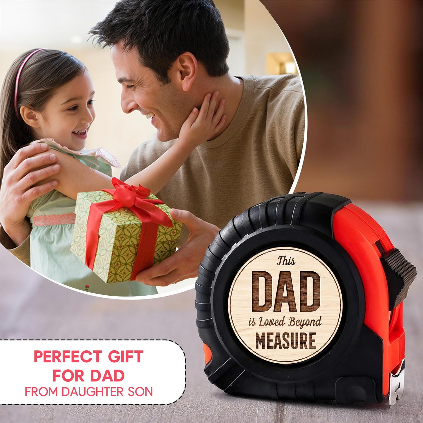 GOSSBY Dad Measuring Tape - Father's Day, Birthday, Christmas, Tool Gift for Dad from Daughter, Son, Kids - Stocking, Basket Stuffers - 25ft Tape Measure for Woodworking, Carpenter, Men