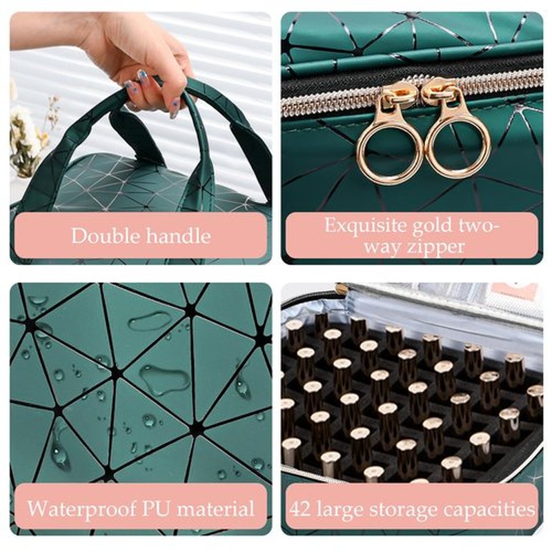 Uross Nail Polish Organizer Bag Holds 42 Bottles Nail Polish & Nail Lamp, Gel Nail Polish Organizers and Storage box for Nail Tech, Nail Kit Supplies Organizer Case - Darkgreen