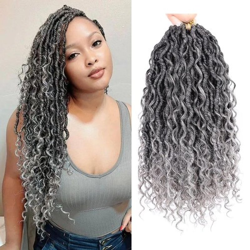 Goddess Faux Locs Crochet Hair 14 Inch 7 Packs Gray Crochet Goddess Locs Pre Looped Faux Locs Crochet Hair for Black Women River Locs Crochet Hair (14 Inch, 7 Packs, 1B/Grey)