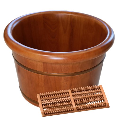 Wood Foot Spa Bath with Foot Massager Roller, Wooder Foot Basin for Soaking Feet Extra Large, Stress Relief, Relaxation, Home Foot Pedicure Feet Bucket (26cm / 10.2 ")