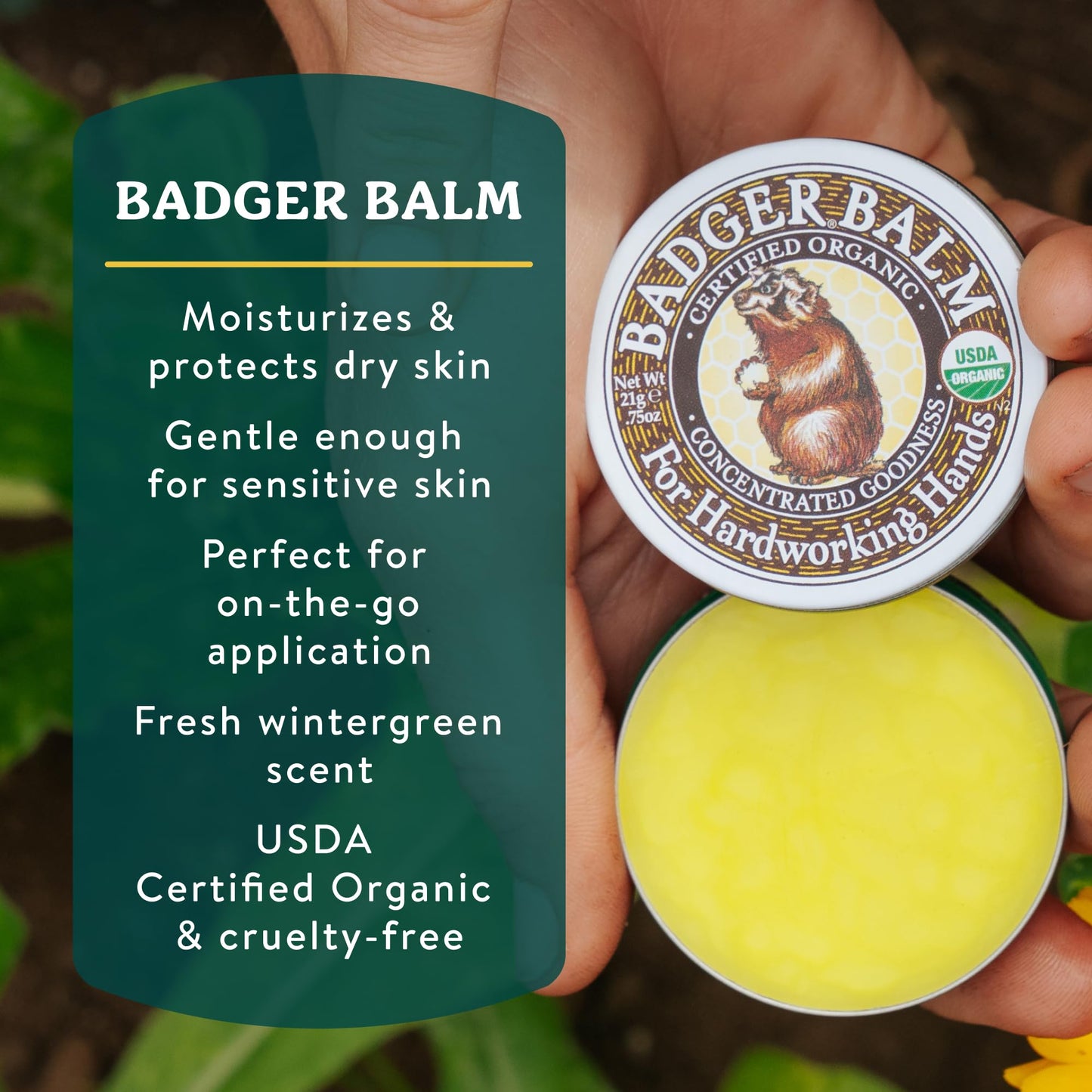 Badger Healing Balm, Hard Working Hands Cream, Organic Hand Cream for Dry Cracked Hands, Long Lasting Hand Moisturizer/Dry Hands Treatment, 2 oz Tin, 2-Pack