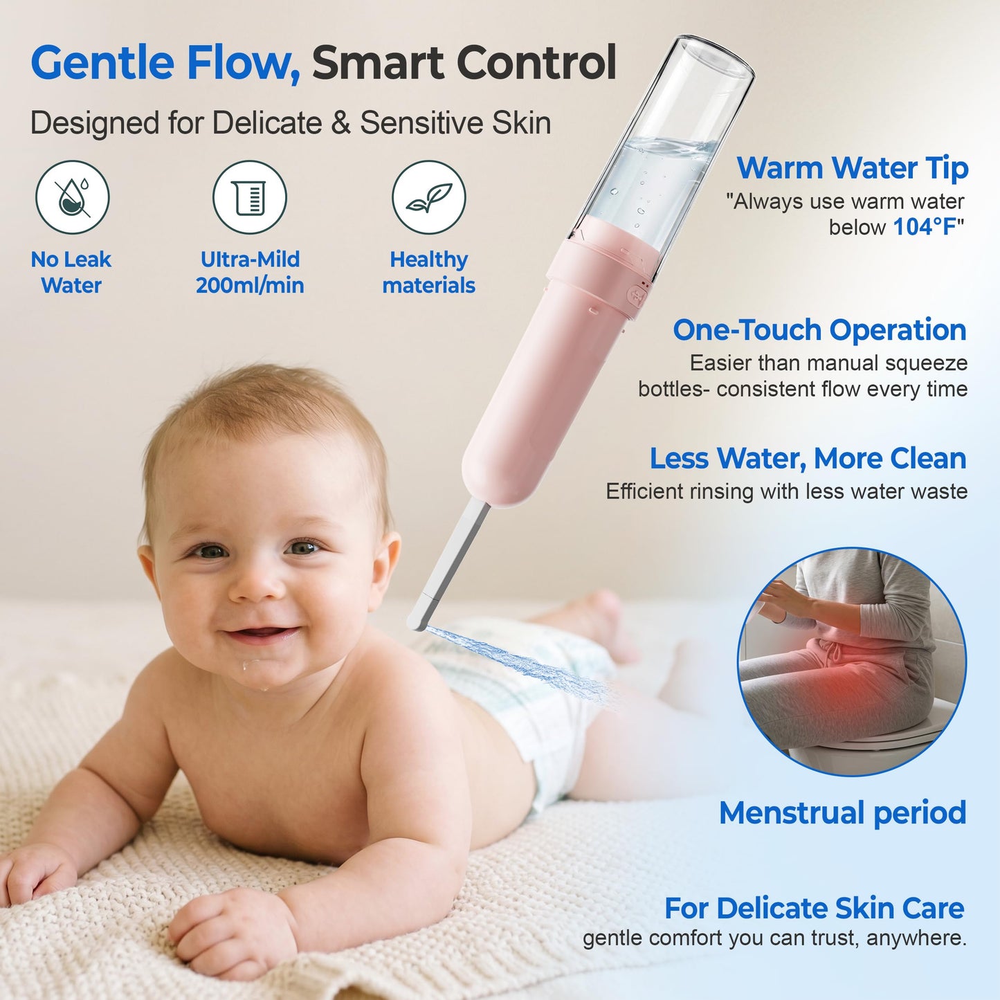 WeWi HLTH Electric Portable Bidet – Rechargeable Travel Bidet for Women Postpartum Care & Personal Hygiene | with 3 Pressure Modes for Home Travel & Camping (Pink)