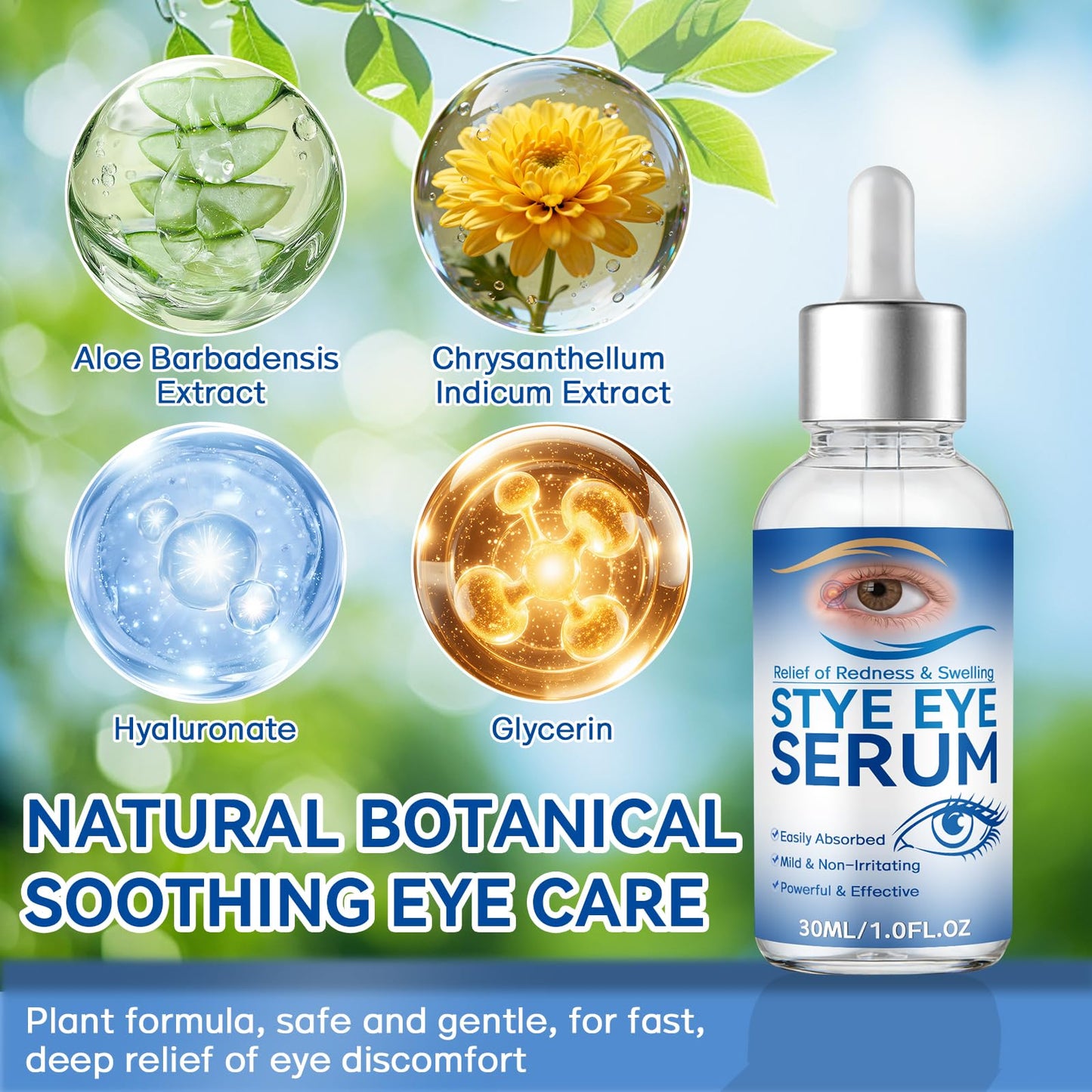 Stye Eye Treatment, 30ml Natural Eye Serum, Eye Stye Relief Serum for Eye Styes, Blepharitis, Chalazions and Dry Eyes Treatment, Daily Area Cleansing, Relieves Dryness and Restores Healthier Skin
