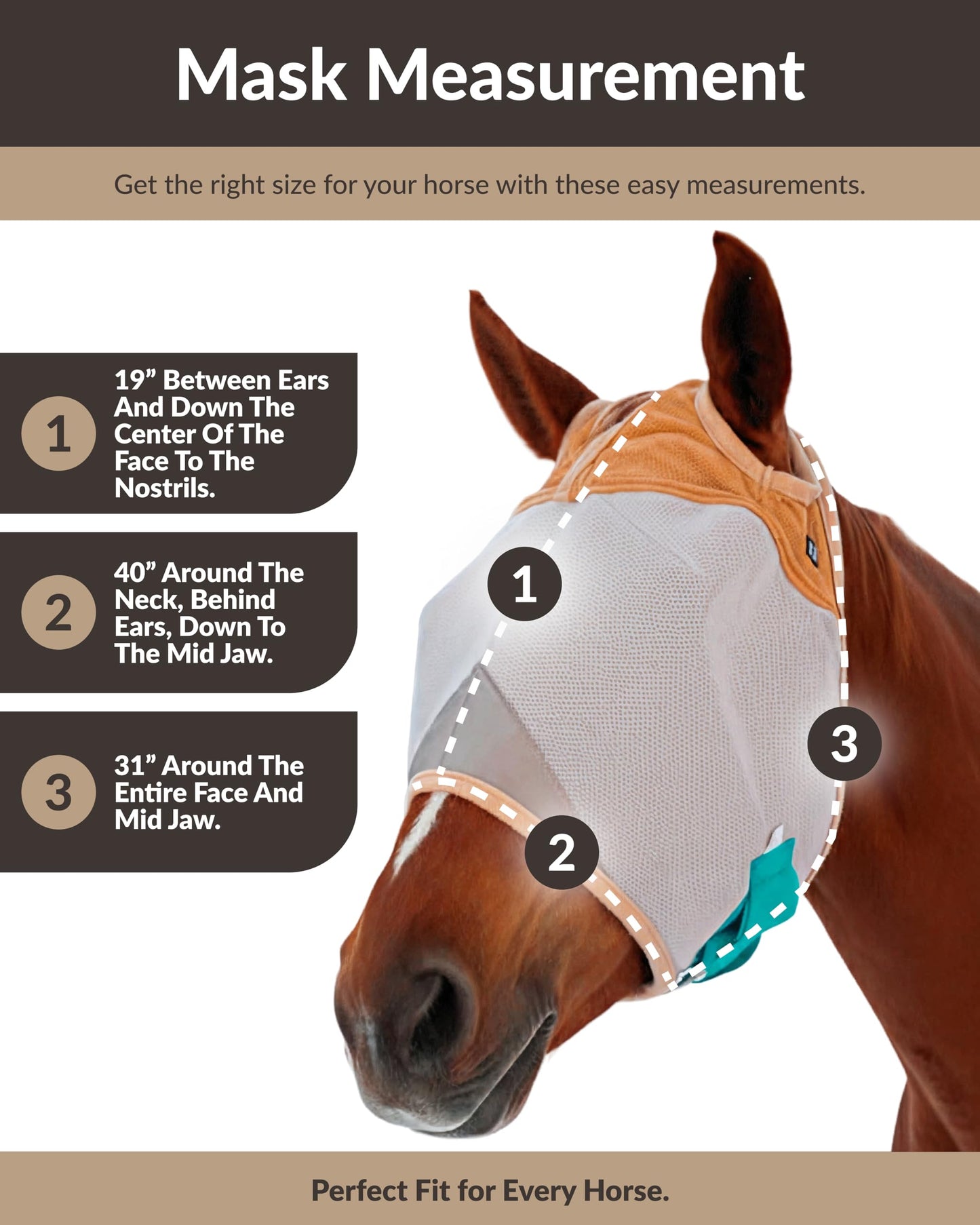 TSZ Horse Fly Mask Standard No Ears - UV Block 70% Breathable Soft Fleece Padding Fly Masks for Horses Flymask Durable Fly Control Comfortable Adjustable Straps All-Day for Equines