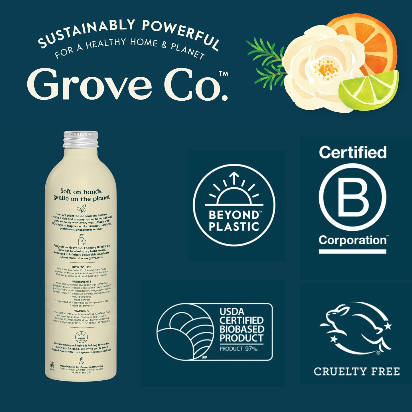 Grove Co. Foaming Hand Soap Refills, Lemon & Eucalyptus, 2 x 12 oz