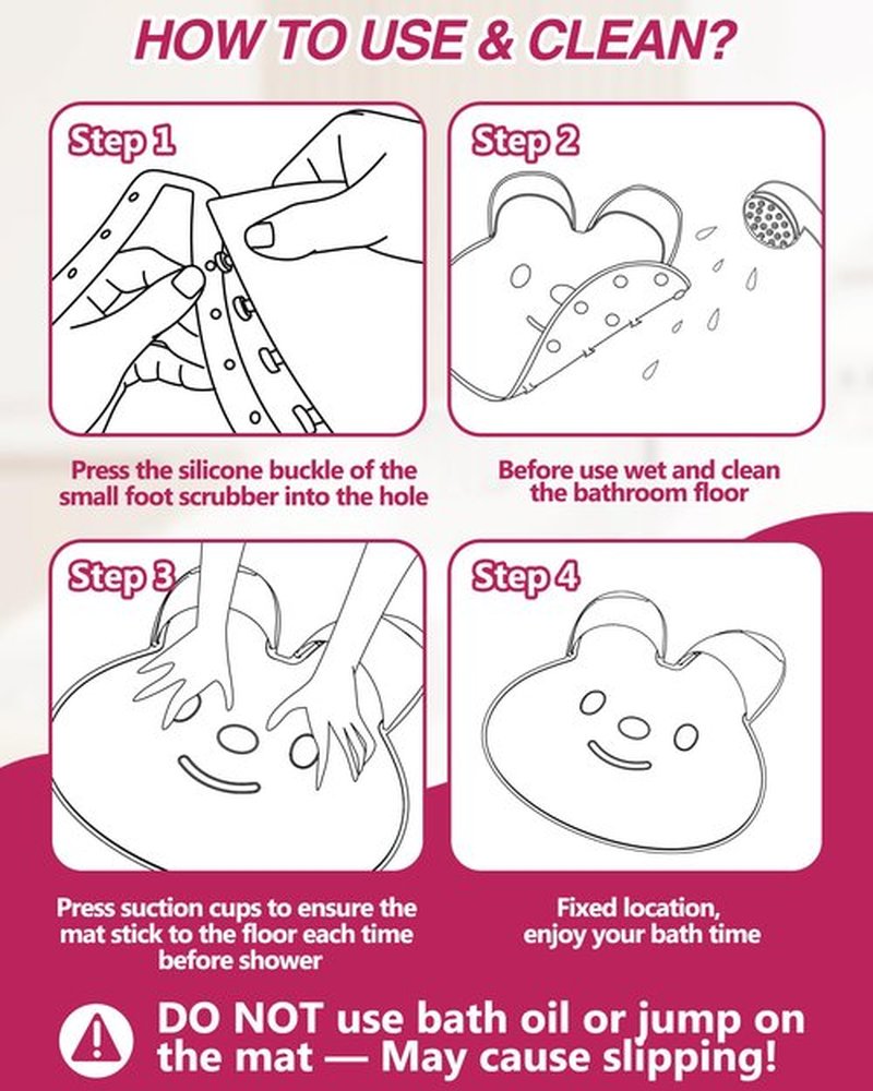 Manmihealth Extra-Large Shower Foot Scrubber Mat with Non-Slip Suction Cups, Rabbit-Shaped Silicone Foot Scrubber in Shower for Men & Women (Pink)