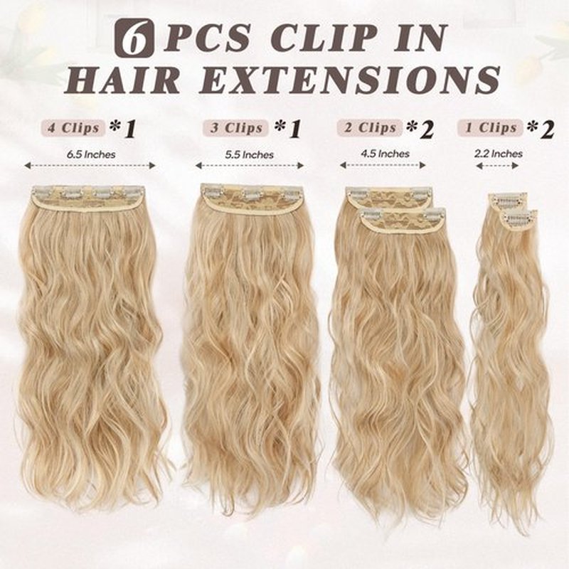 BARSDAR Clip in Hair Extensions - 20 Inch Long Wavy Blonde Hair Extensions Clip in For Women - 6PCs Full Head Thick Soft Synthetic Clip in Hairpieces Girls Daily Party - Honey Blonde Mix