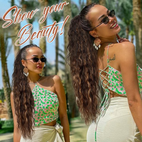 ORSUNCER Claw Clip ponytail extension 30" Pony Tail Clip in Hair Extensions Fluffy Natural Looking Synthetic Hairpiece for Women Brown with Blonde Highlights