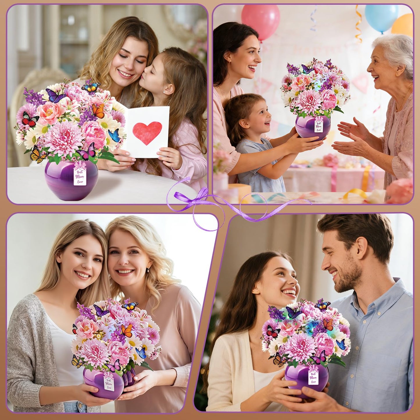XUNXMAS Birthday Card–Happy Birthday Card Peony Flower Bouquet Design, Perfect Mother’s Day, 3D Pop Up Birthday Card for Mom with Music&Lights, Anniversary for Wife, Mother, Her (Peony Mother's Day)
